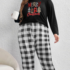Christmas Pajama Set Leopard Slogan Tee & Plaid Pants Lounge Set