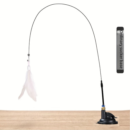 Feather Decor Cat Teaser Stick With Suction Cup & Bell Toy