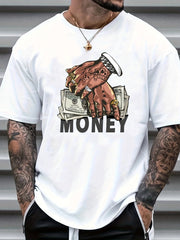 Cartoon Money & Hands Graphic Crew Neck T-shirt for Men
