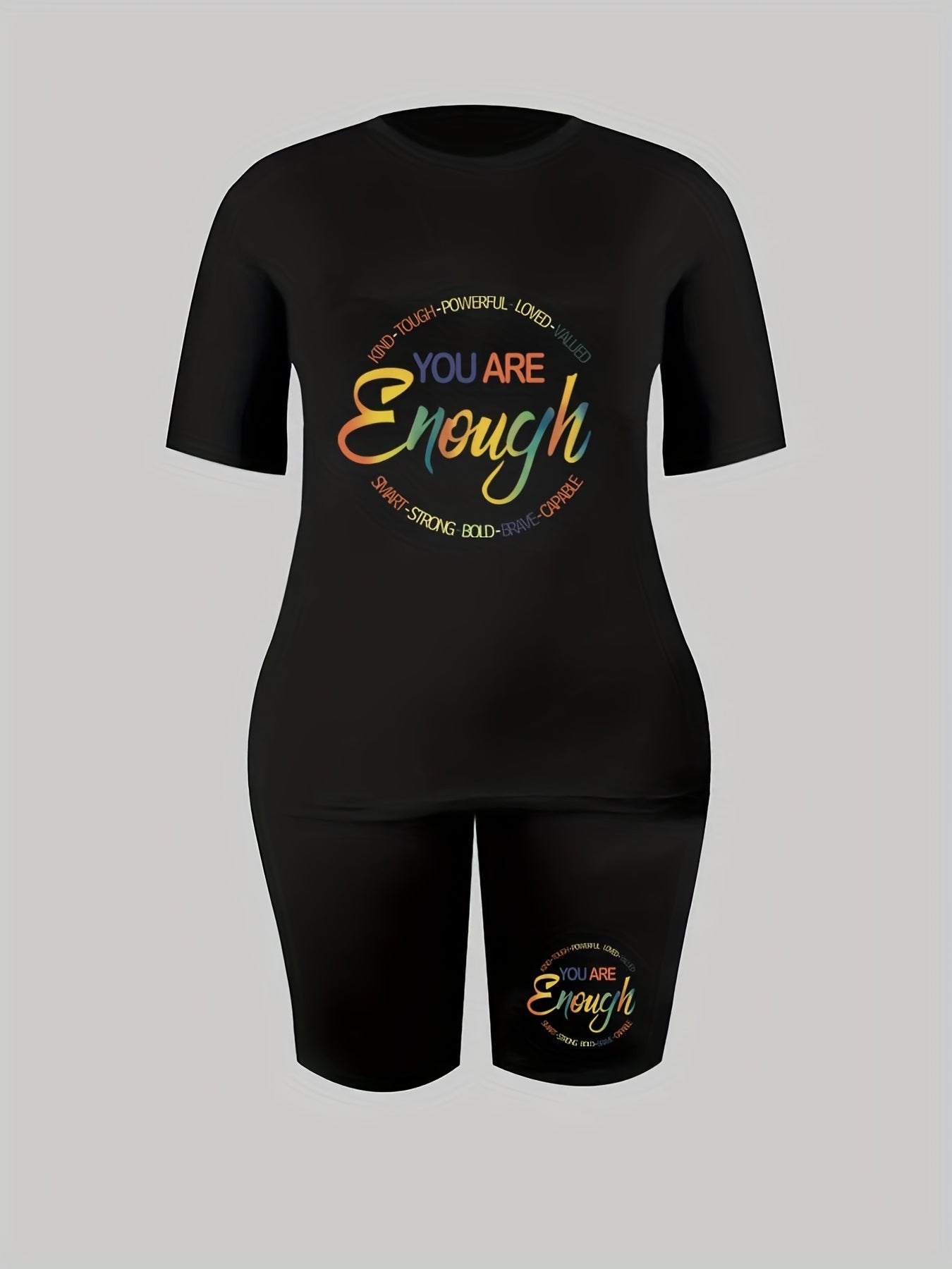 Slogan Print Top & Shorts Set