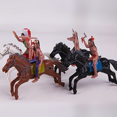 4pcs Western Cowboy and Tribal Figures Set Action Poses Rider Statues Horseback