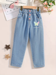 Girls' Butterfly Graphic Elastic Waist Jeans