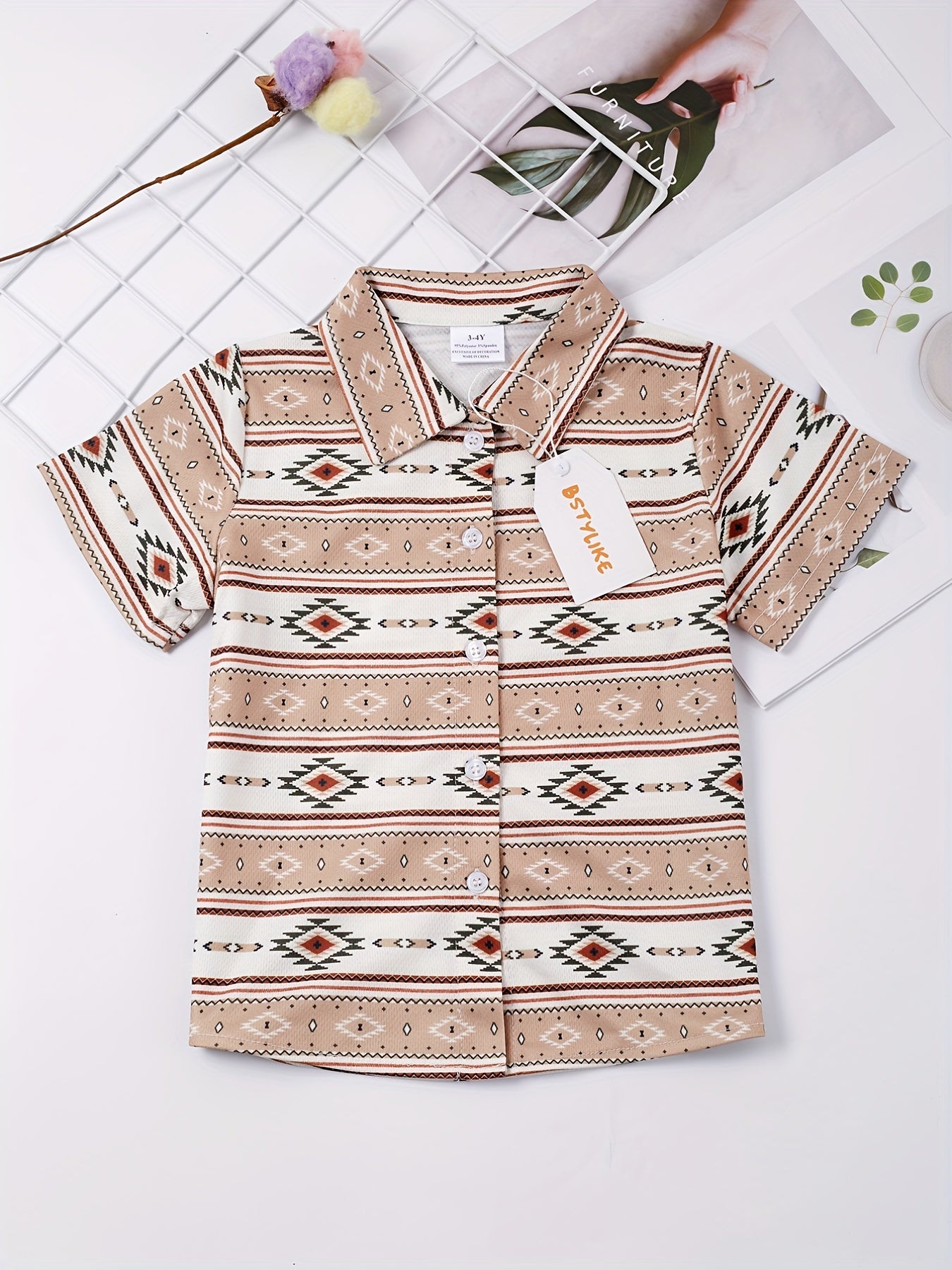 Boys Geometric Striped Shirt Casual Summer Kids Clothes