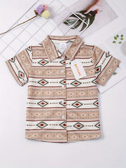 Boys Geometric Striped Shirt Casual Summer Kids Clothes