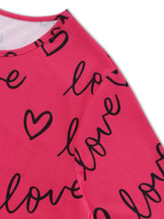Casual Pajamas Set Women's Plus Heart & Letter Print Tee & Pants