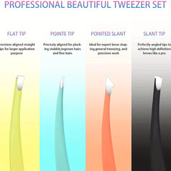 Professional Steel Tweezers Set - Facial Hair Eyebrows Ingrown Hair Removal