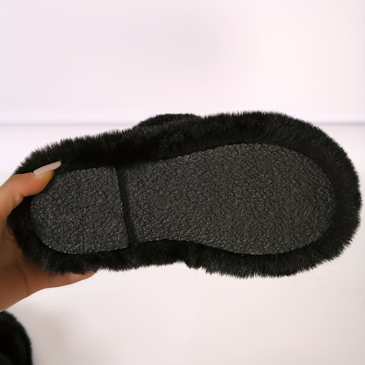 Two Bands Fluffy Indoor Slippers Open Toe Slip On Warm Plush Shoes Cozy
