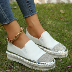 Women's Glitter Platform Loafers Rhinestone Slip On Shoes