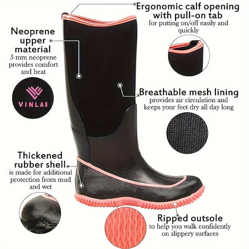Waterproof Round Toe Rain Boots Non Slip Mid Calf Rubber Water Shoes