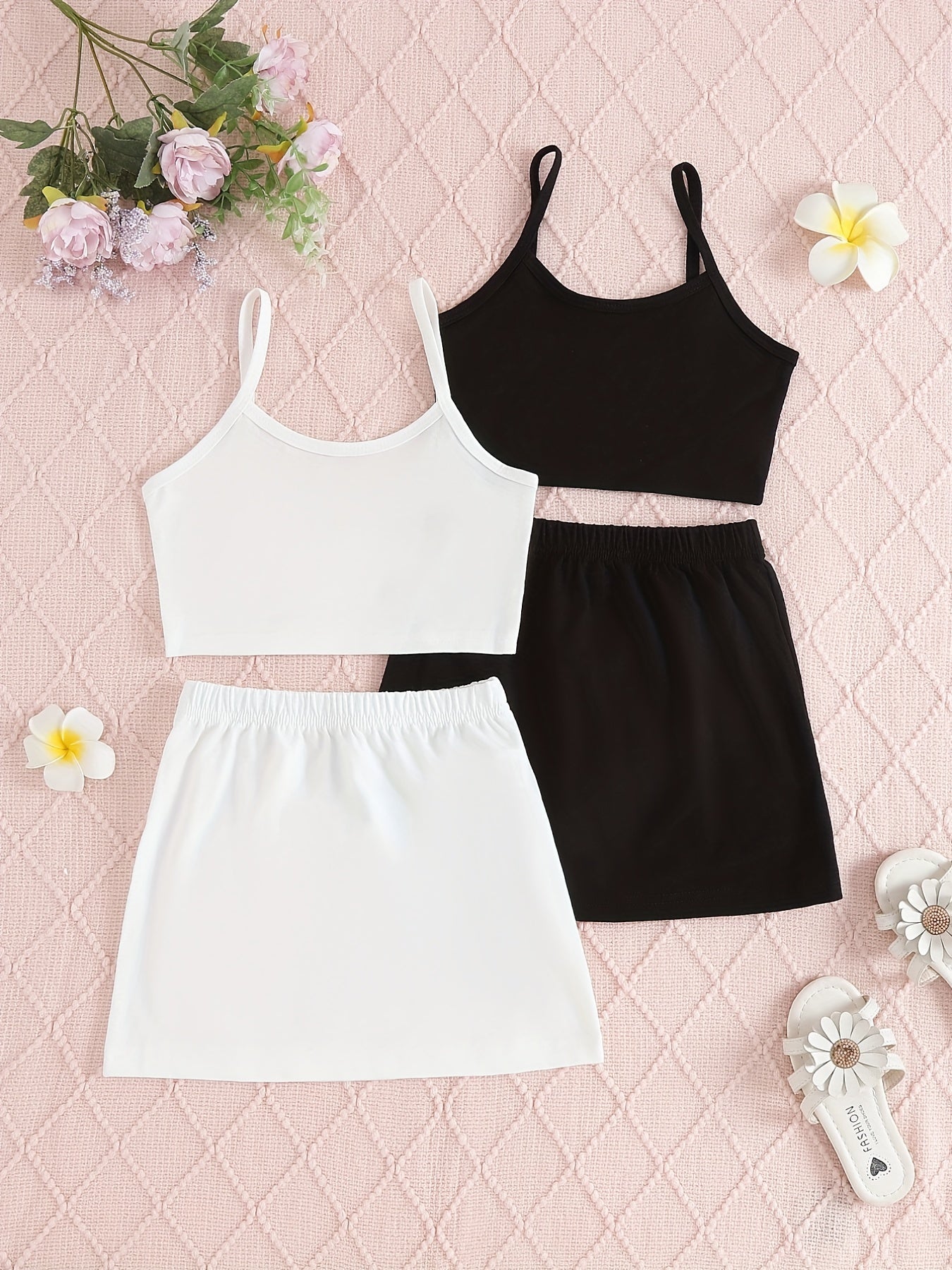 Girls Casual Tank Top and Skirt Set Sleeveless Solid