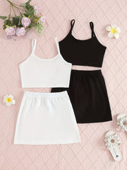 Girls Casual Tank Top and Skirt Set Sleeveless Solid