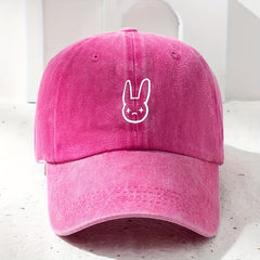 Cartoon Rabbit Print Baseball Cap Washed Distressed Bunny Dad Hats