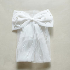 Bow Veil Mesh Faux Pearl Headpiece Wedding Banquet Party
