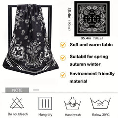 Paisley Print Hijab Boho Square Scarf Satin Bandana Vintage Turban