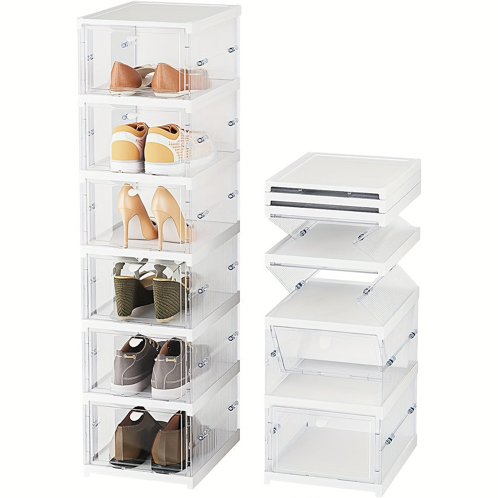 1pc Integrated Plastic Shoes Box Dustproof Folding Shoes Cabinet Shoe Storage