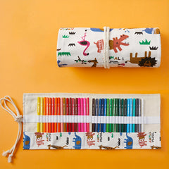 Japanese Style Canvas Pen Curtain Pencil Bag 36 Holes Large Capacity