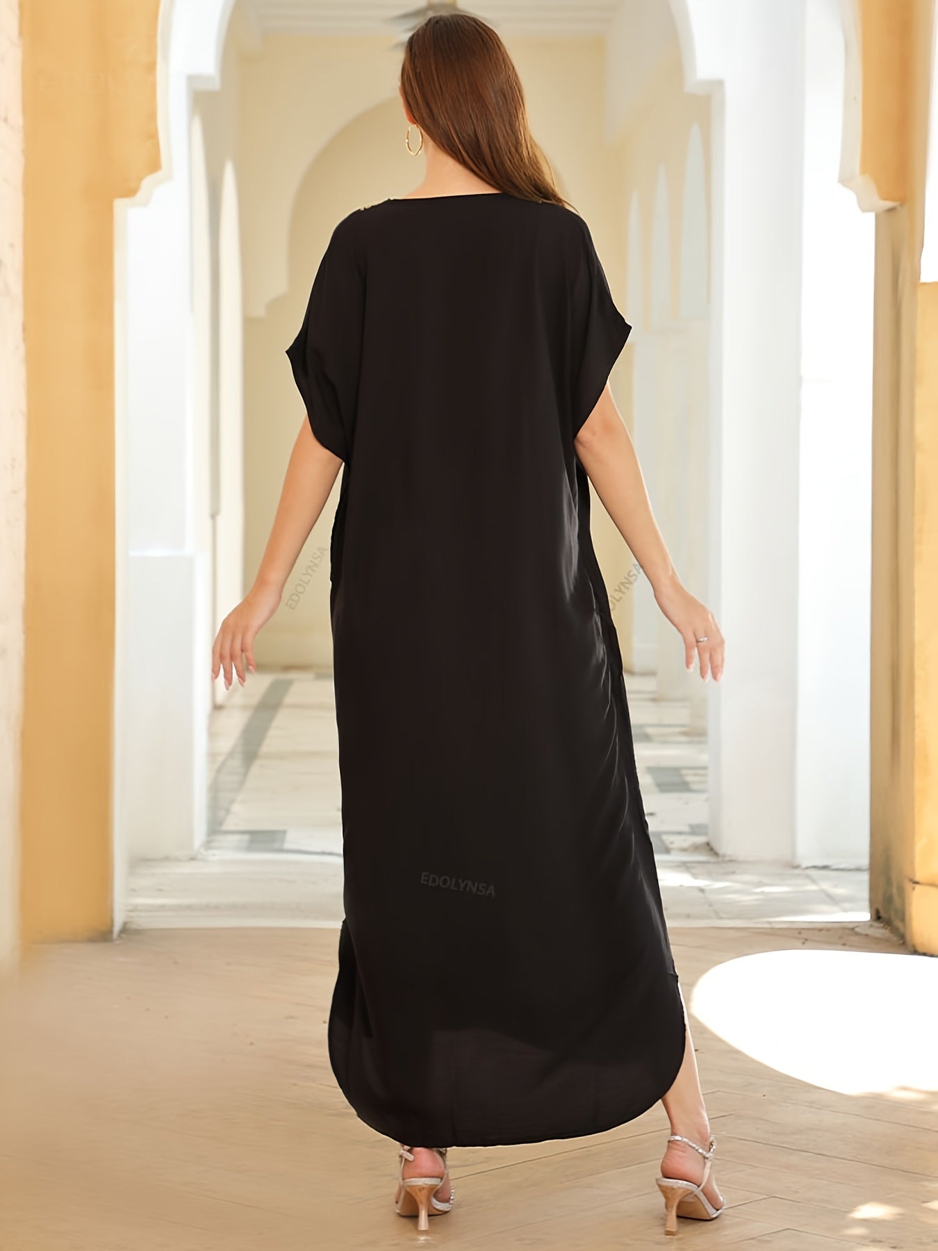 V Neck Cover Up Dress Loose Fit Split Kaftan Women's Swimwear