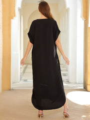 V Neck Cover Up Dress Loose Fit Split Kaftan Women's Swimwear