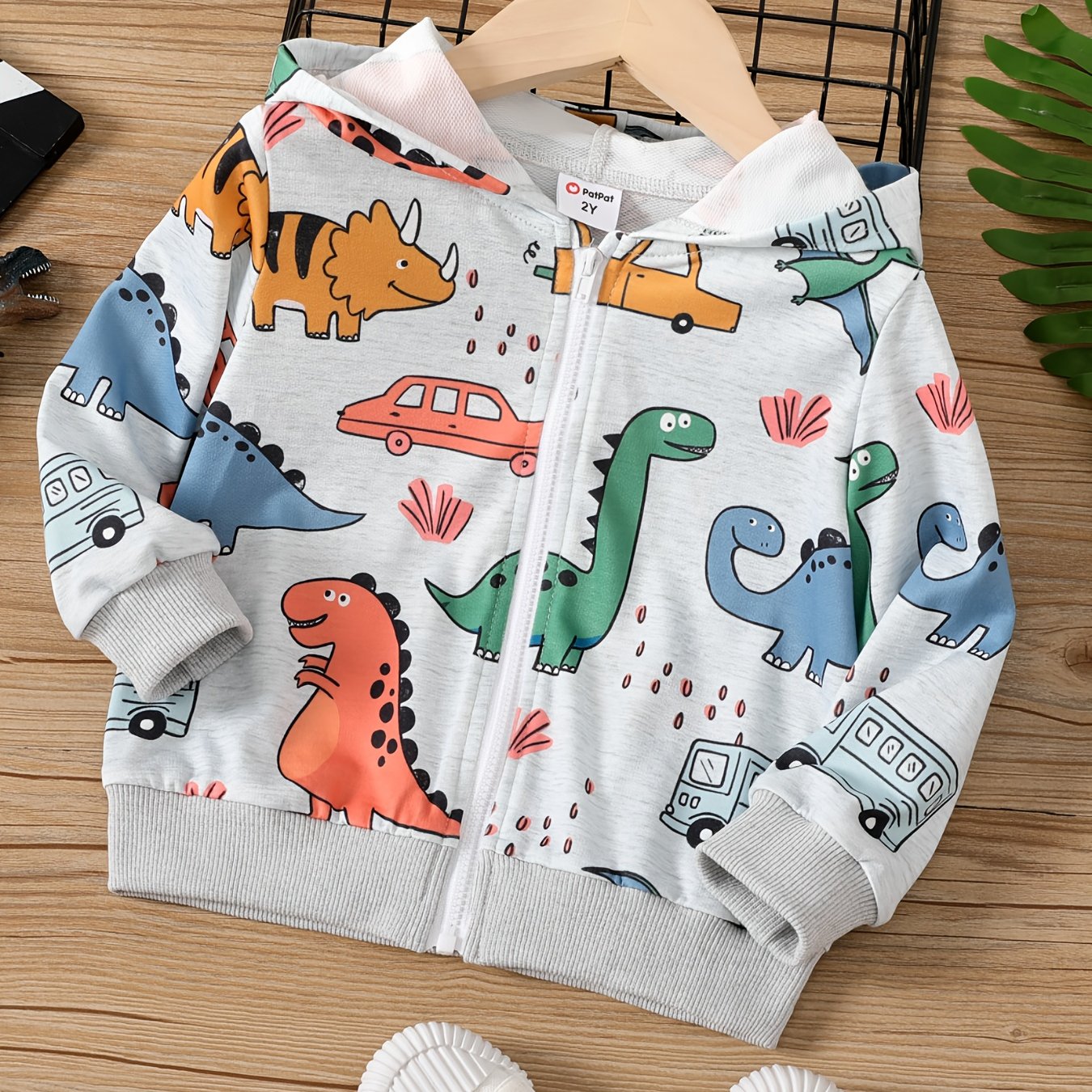 Boys Dino Car Print Sweatsuit Hoodie Coat
