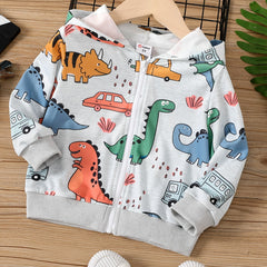 Boys Dino Car Print Sweatsuit Hoodie Coat