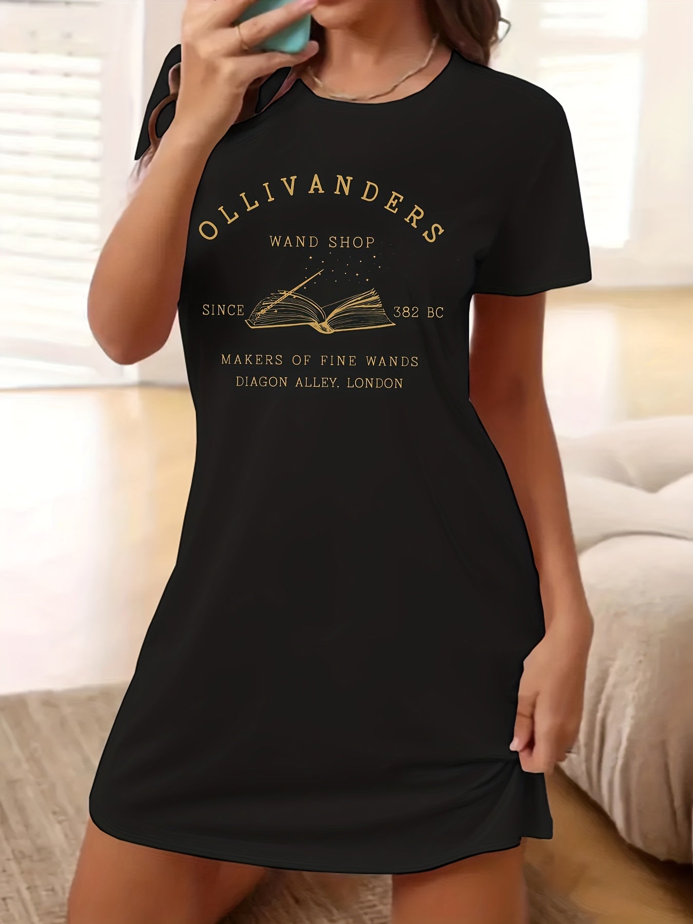 Book & Art Letter Print Short Sleeve Tee Dress