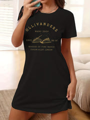 Book & Art Letter Print Short Sleeve Tee Dress