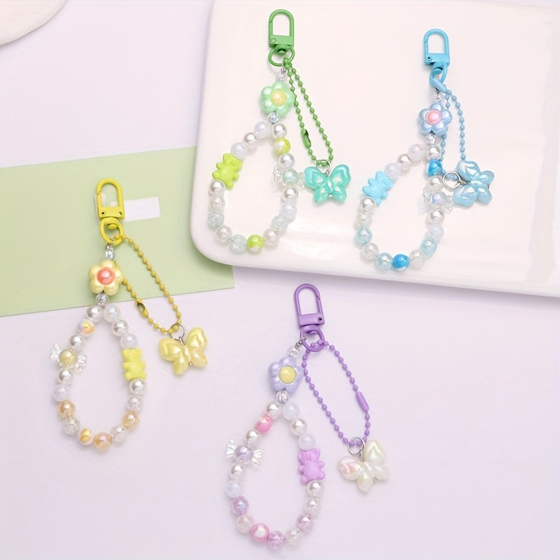 Crystal Butterfly & Bear Keychain - Sparkling Bag Accessory