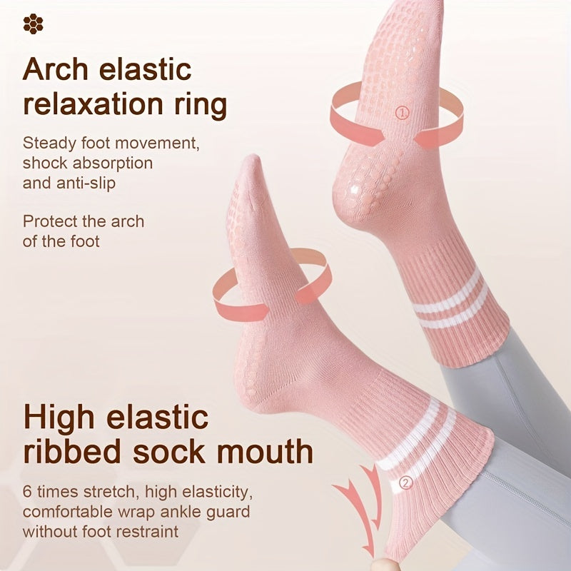 3 pairs Women's Medium Calf Non Slip Fitness Pilates Socks