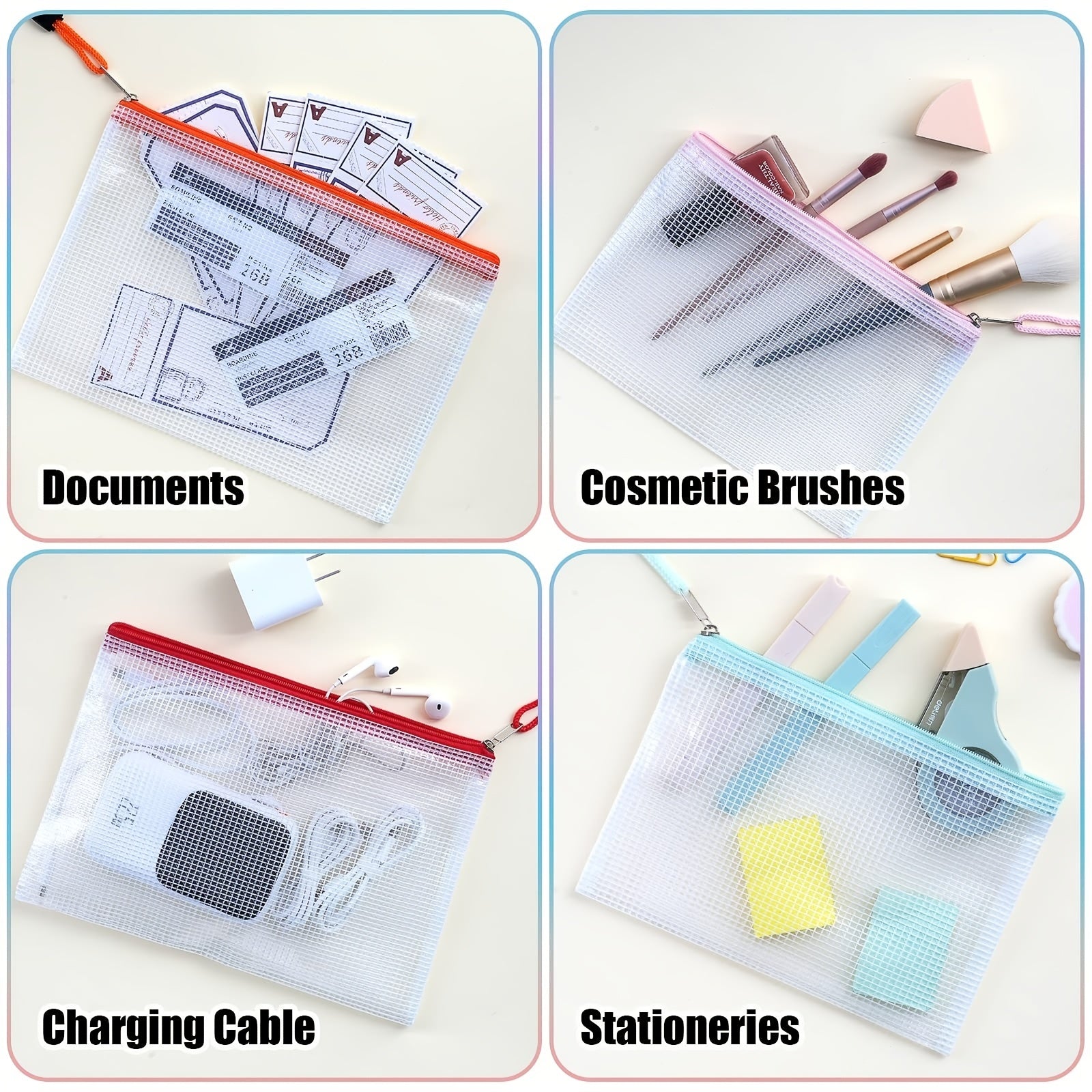 14pcs Mesh Zipper Pockets File Bags for Stitching & Organized Storage