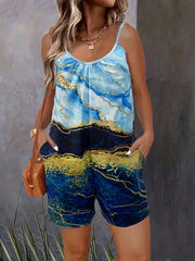 Marble Print Off Shoulder Jumpsuit