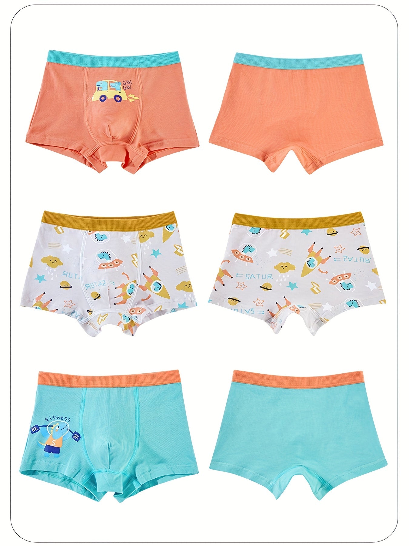 3pcs Boys Boxer Briefs Dinosaur Driving Car Print
