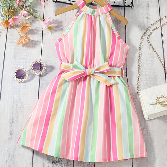 Toddler Girls Block Striped Princess Dress For Party Beach Vacation