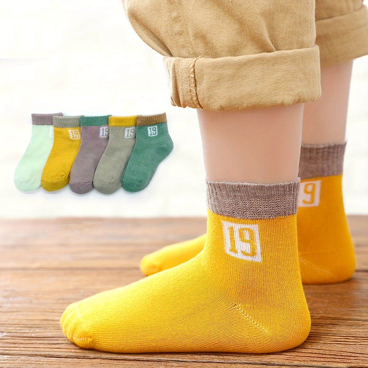 5 Pairs Toddler Crew Socks Number Print Boys Girls
