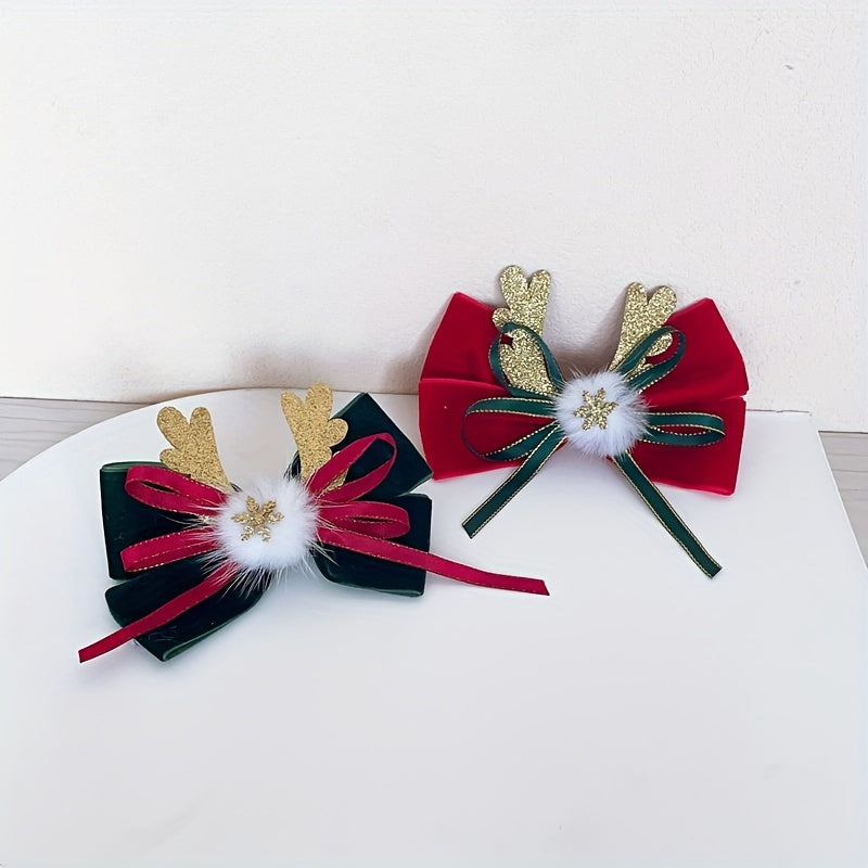 Antler Ribbon Bow Clips Christmas Hair Accessories Women Girls Party