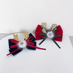 Antler Ribbon Bow Clips Christmas Hair Accessories Women Girls Party