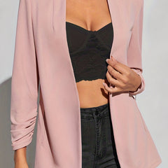 Ruched Open Front Blazer Solid Work Office Outerwear