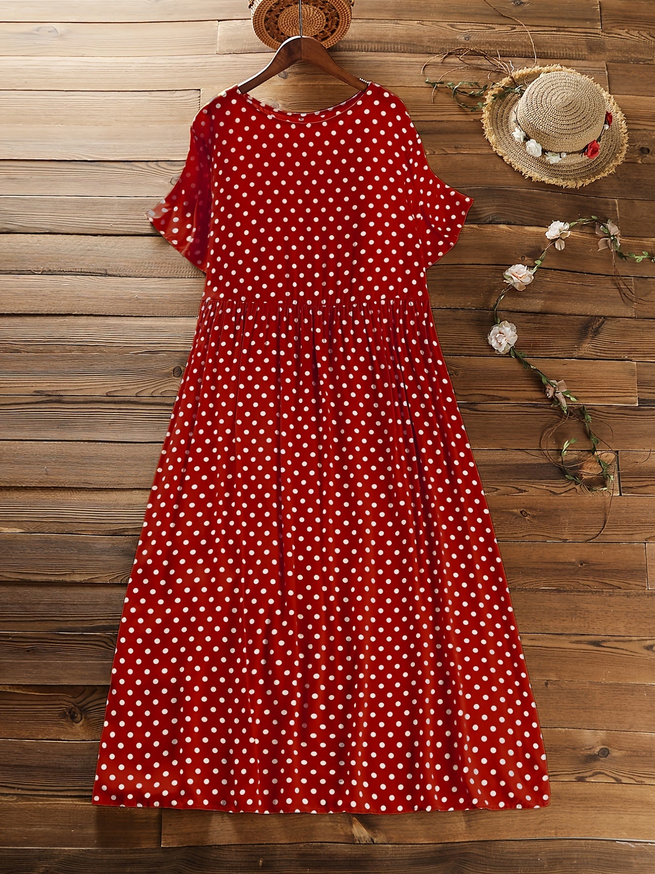 Polka Dot Dress Crew Neck Short Sleeve Casual Dress