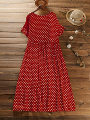 Polka Dot Dress Crew Neck Short Sleeve Casual Dress