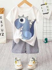 Boys Dinosaur Graphic T-shirt & Striped Shorts Set