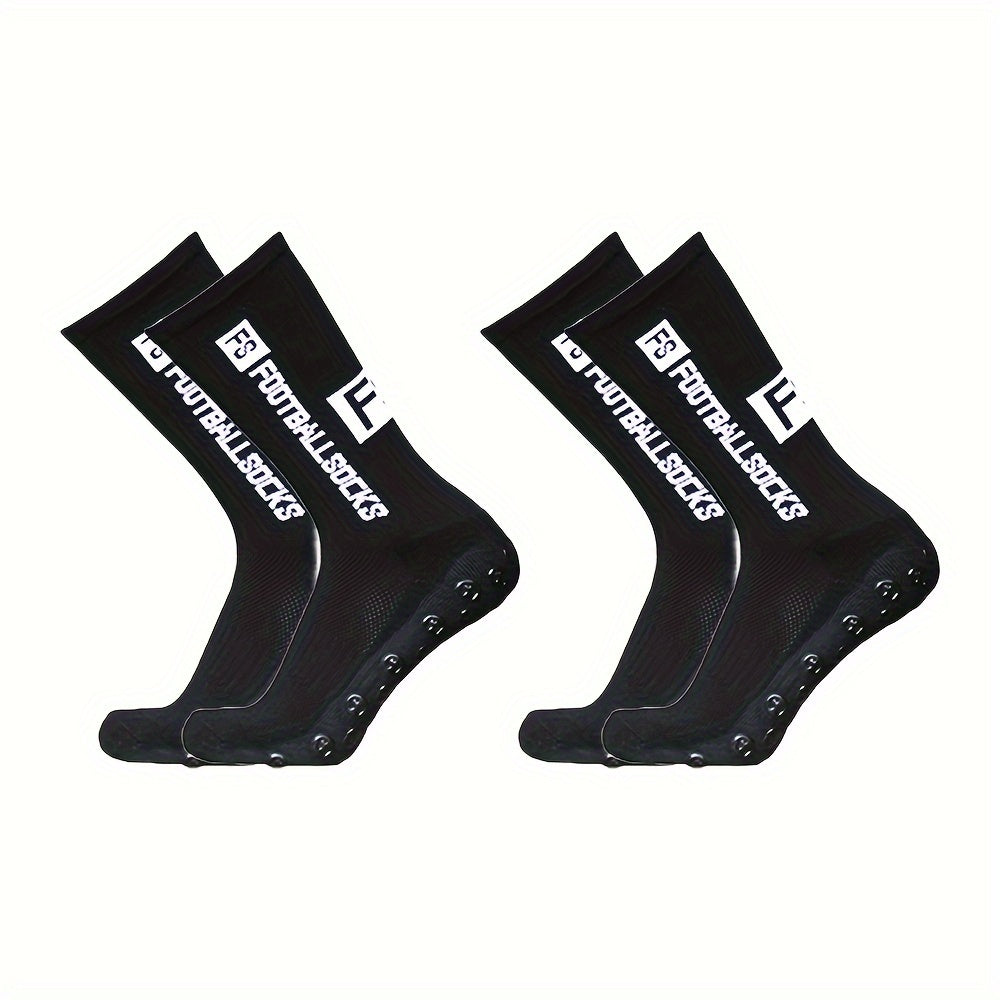 2pairs Men's Sports Socks Soccer Non slip Thick Grip Crew Socks