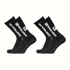 2pairs Men's Sports Socks Soccer Non slip Thick Grip Crew Socks