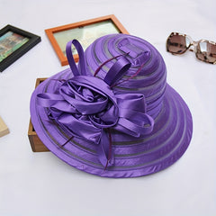 Mesh Breathable Organza Sun Hat Wide Brim Flower Decor UV Protection Bucket Hat