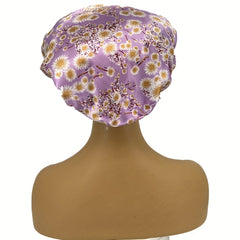 Floral Print Satin Bonnet Hair Cap for Women