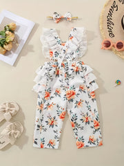 Baby Girls Flower Print Overalls