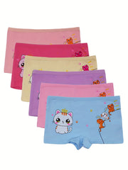 6pcs Girls Triangle Panties Cartoon Print Elastic Waist Soft Comfortable Underwe