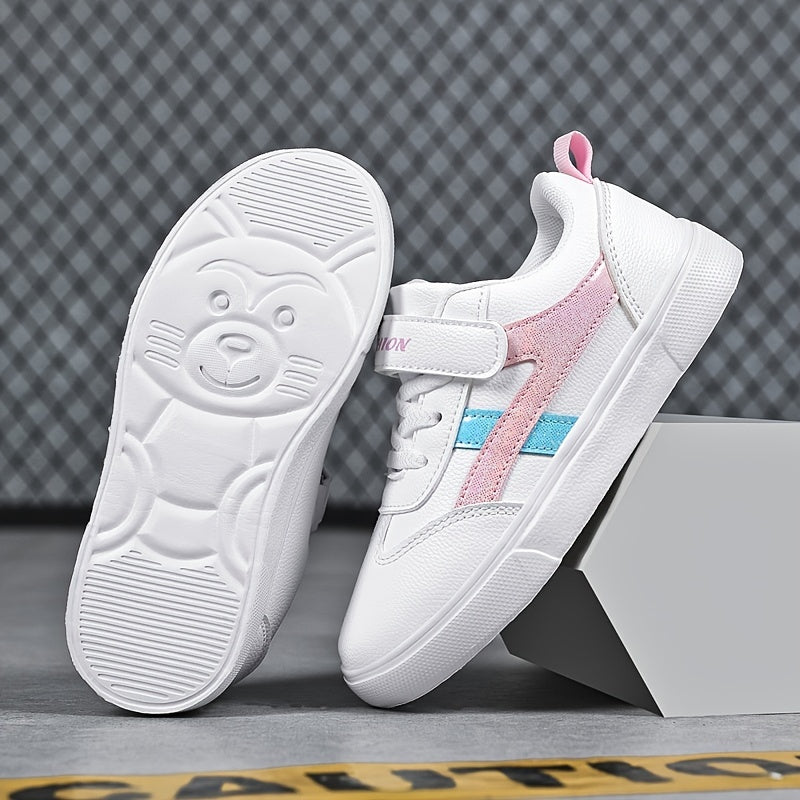 Girls Casual Sneakers Lightweight Breathable Hook And Loop Skate Shoes
