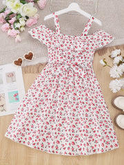Toddler Girls Sunflower Graphic Cold Shoulder Belted Princess Dress