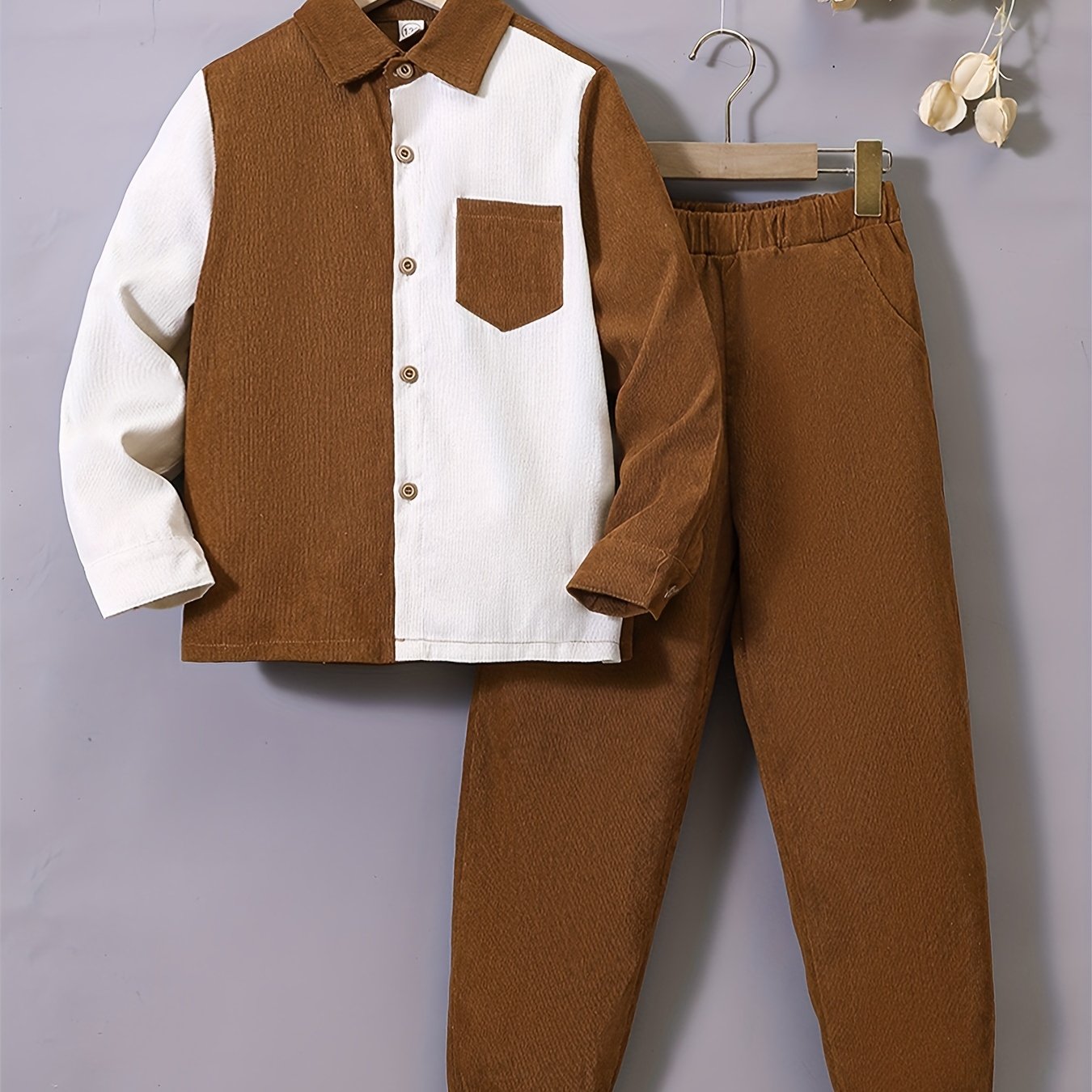 Boy's Corduroy Shirt & Sweatpants Set for Spring Fall