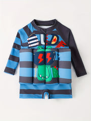Boys' Striped One Piece Swimsuit with Long Sleeve Top and Shorts