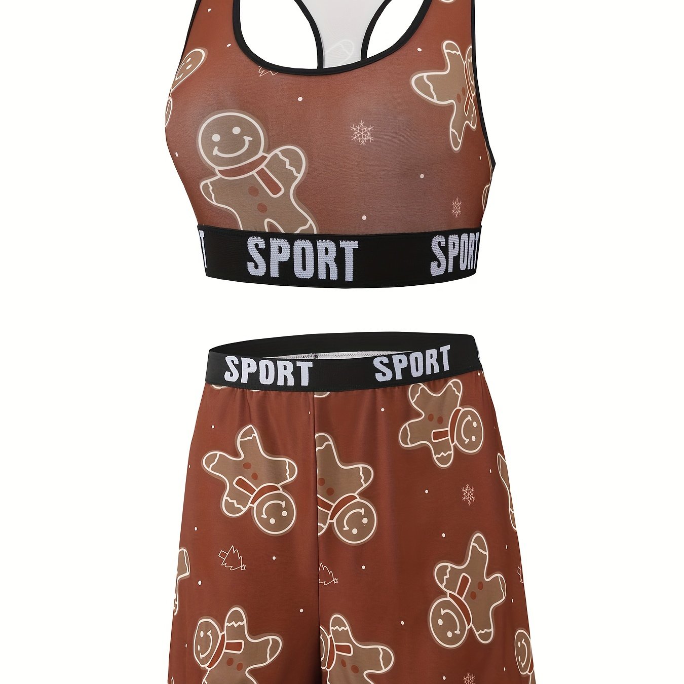 Xmas Cartoon Figure Tank Top & Snowflake Print Underwear Set